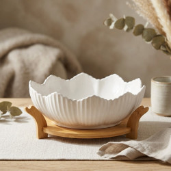 Oval Bowl with Wooden Stand 10 Inch